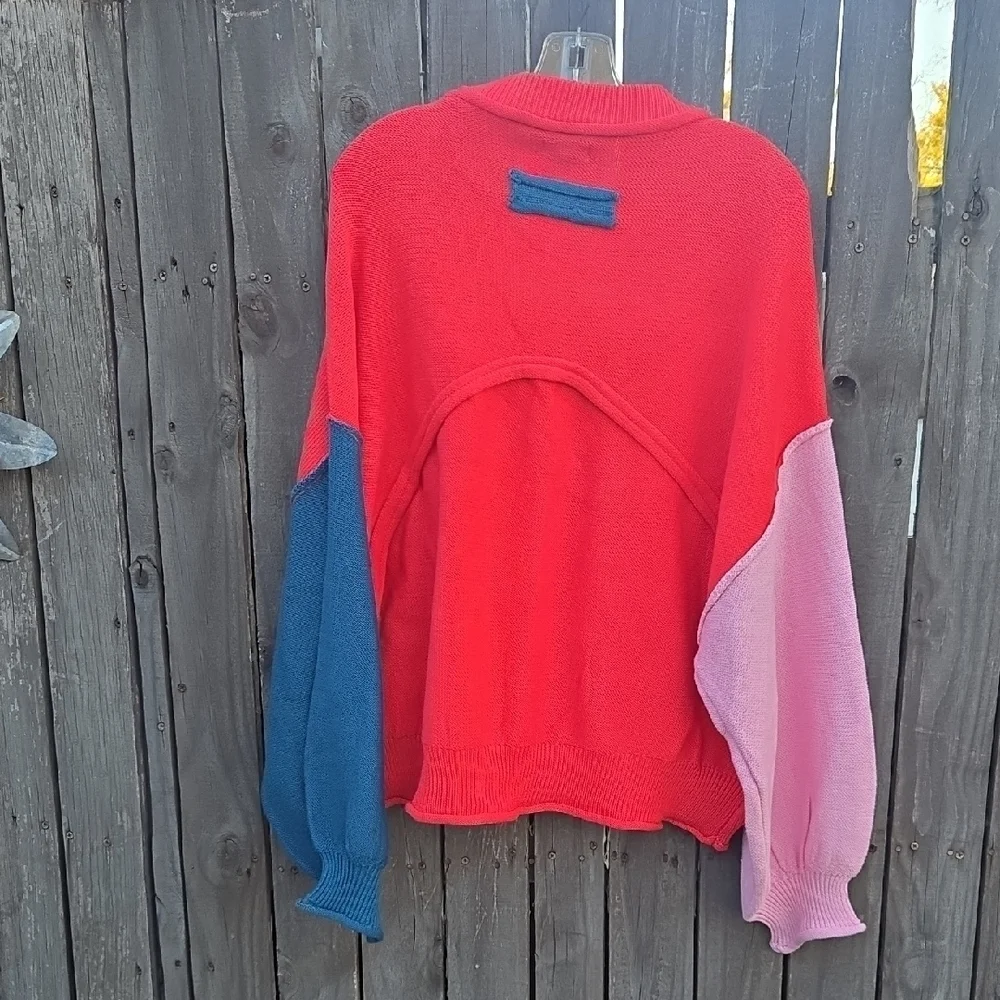 POL Red and Pink Colorblock Sweater